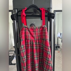 Red Plaid Dress with Velvet Bow Straps